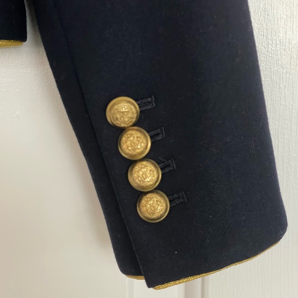 J. Crew Wool Navy Blazer Jacket Ruffle Gold Trim Buttons Military Preppy 6 J - Picture 6 of 10